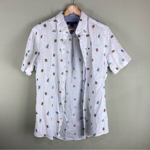 Tommy Hilfiger: Novelty Drink Beach Print Casual Button‎ Up Down Tee T-Shirt Top